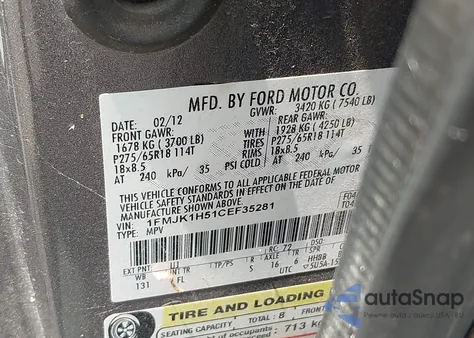 2012 Ford Expedition El Xlt z USA, uszkodzony, nr VIN 1FMJK1H51CEF35281